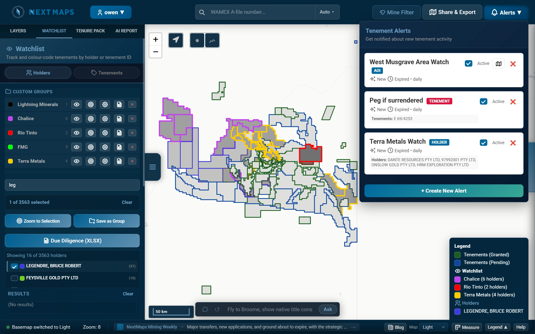 A NextMaps alert email and the watchlist panel
